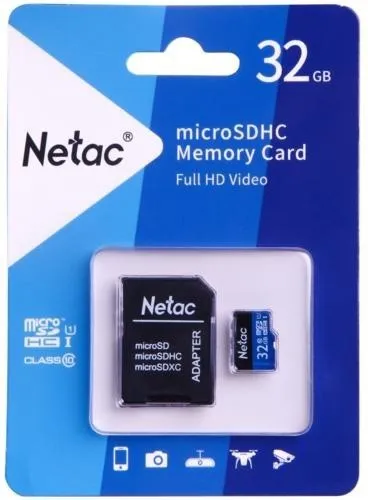 Память Micro Secure Digital Card 32GB class10 Netac/ с адаптером SD